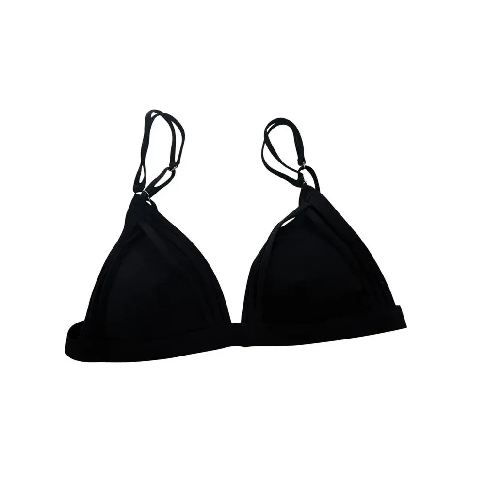 REISS Everly Triangle Bikini Top Size 8 Black $95 NEW Classic Black Swim